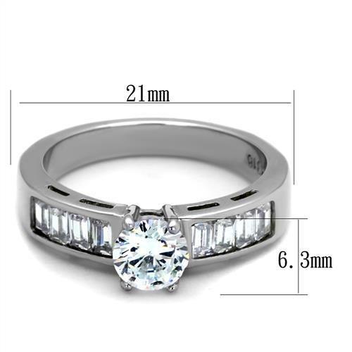 MATK2117 - High polished (no plating) Stainless Steel Ring with AAA Grade CZ  in Clear