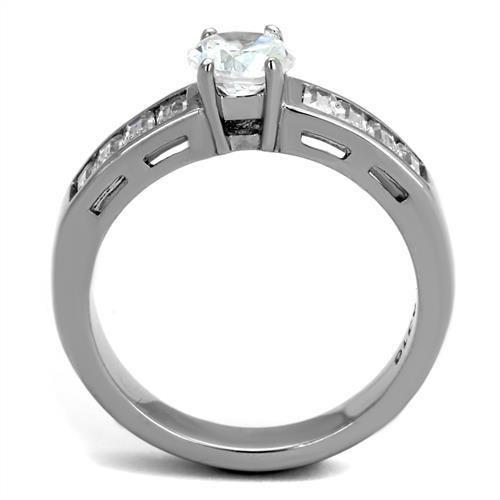 MATK2117 - High polished (no plating) Stainless Steel Ring with AAA Grade CZ  in Clear