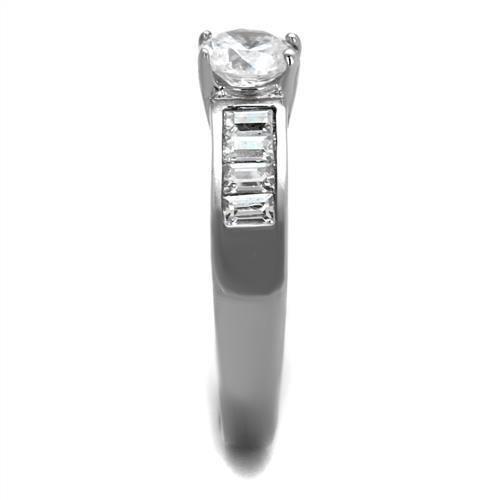 MATK2117 - High polished (no plating) Stainless Steel Ring with AAA Grade CZ  in Clear