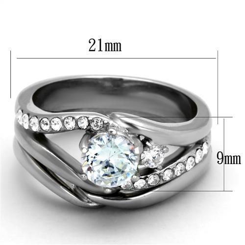 MATK2118 - High polished (no plating) Stainless Steel Ring with AAA Grade CZ  in Clear