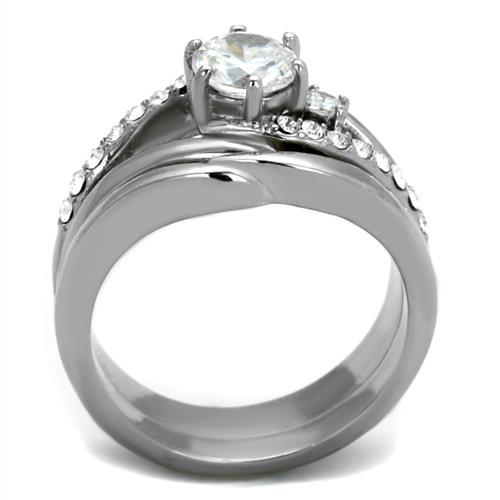 MATK2118 - High polished (no plating) Stainless Steel Ring with AAA Grade CZ  in Clear