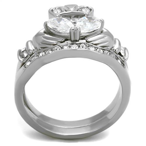 MATK2119 - High polished (no plating) Stainless Steel Ring with AAA Grade CZ  in Clear
