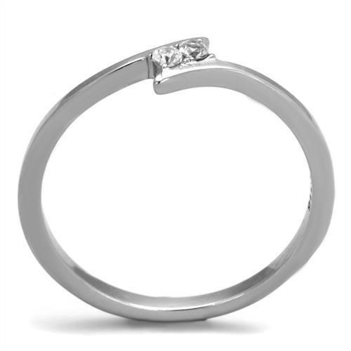 MATK2121 - High polished (no plating) Stainless Steel Ring with AAA Grade CZ  in Clear