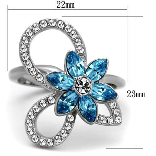 MATK2123 - High polished (no plating) Stainless Steel Ring with Top Grade Crystal  in Sea Blue