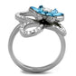MATK2123 - High polished (no plating) Stainless Steel Ring with Top Grade Crystal  in Sea Blue