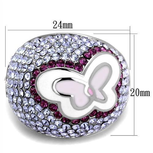 MATK2125 - High polished (no plating) Stainless Steel Ring with Top Grade Crystal  in Multi Color