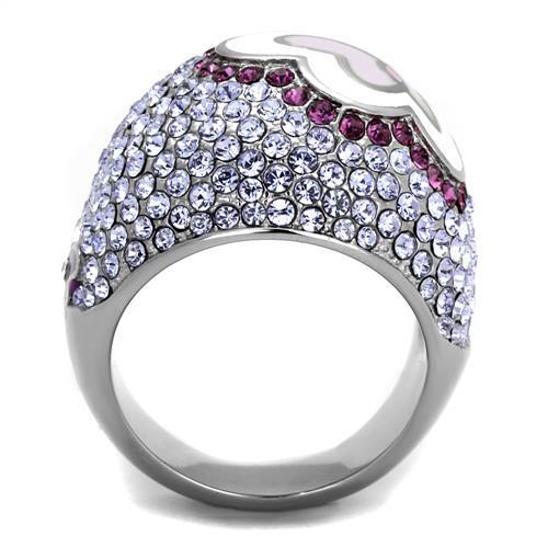 MATK2125 - High polished (no plating) Stainless Steel Ring with Top Grade Crystal  in Multi Color