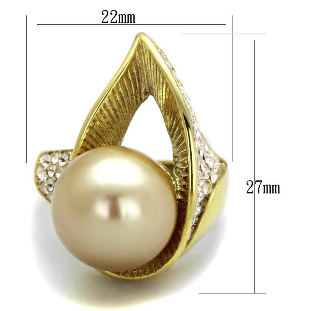 MATK2131 - IP Gold(Ion Plating) Stainless Steel Ring with Synthetic Pearl in Champagne