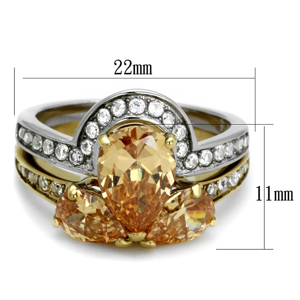 MATK2132 - Two-Tone IP Gold (Ion Plating) Stainless Steel Ring with AAA Grade CZ  in Champagne
