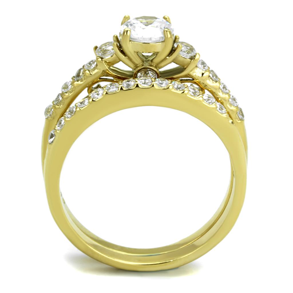 MATK2133 - IP Gold(Ion Plating) Stainless Steel Ring with AAA Grade CZ  in Clear