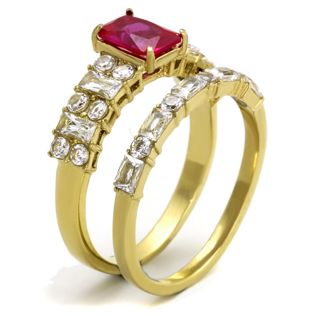 MATK2134 - IP Gold(Ion Plating) Stainless Steel Ring with AAA Grade CZ  in Ruby
