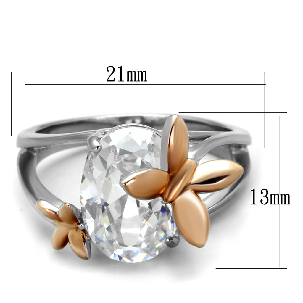 MATK2135 - Two-Tone IP Rose Gold Stainless Steel Ring with AAA Grade CZ  in Clear