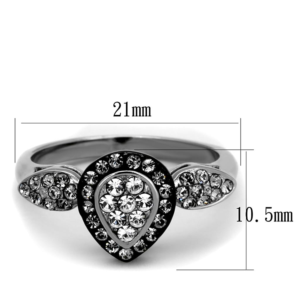 MATK2136 - Two-Tone IP Black Stainless Steel Ring with Top Grade Crystal  in Black Diamond