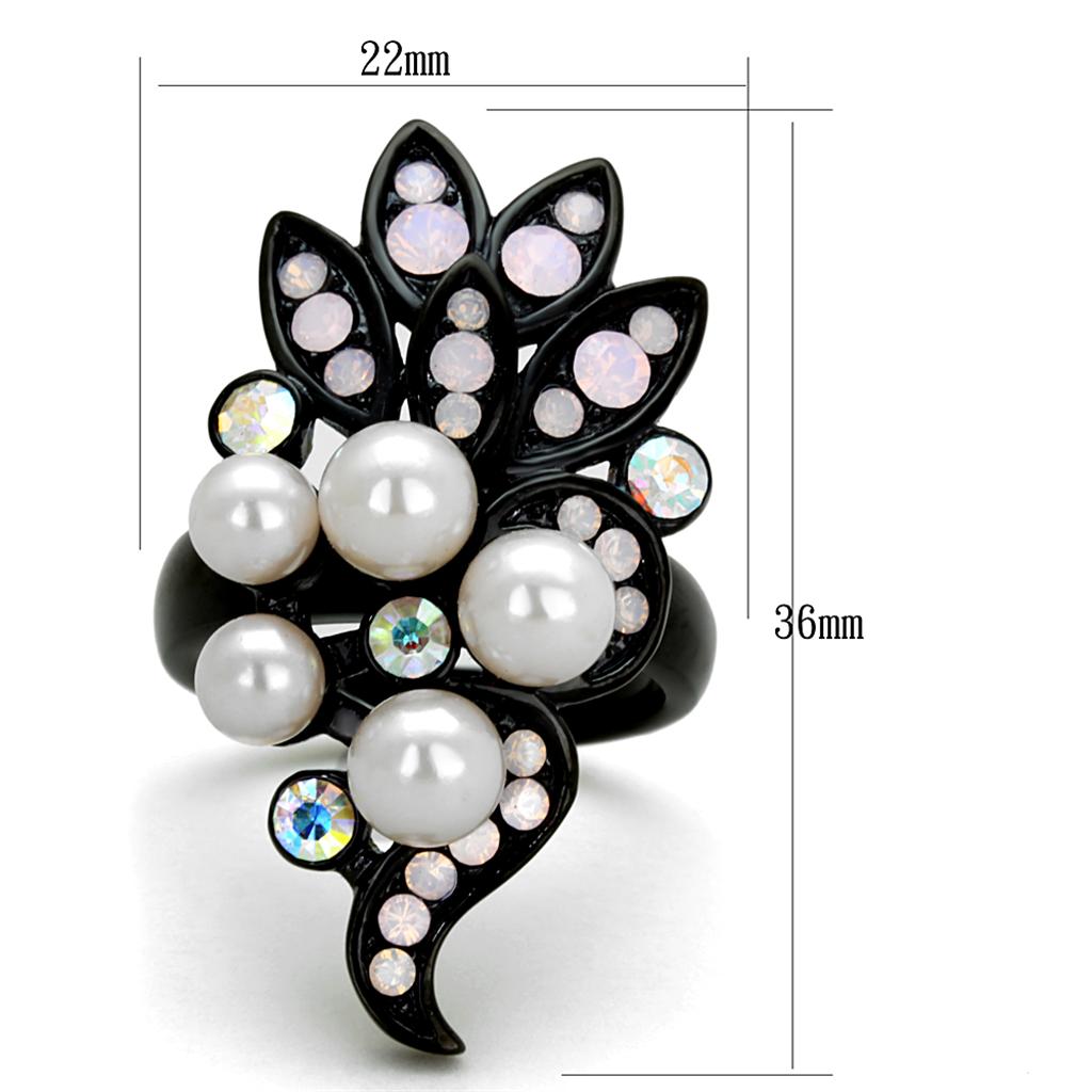 MATK2138 - IP Black(Ion Plating) Stainless Steel Ring with Synthetic Pearl in Light Rose