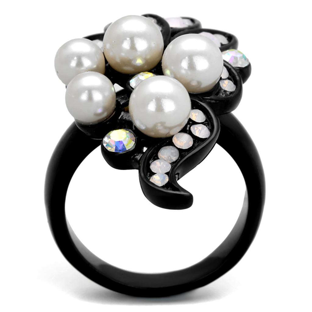 MATK2138 - IP Black(Ion Plating) Stainless Steel Ring with Synthetic Pearl in Light Rose