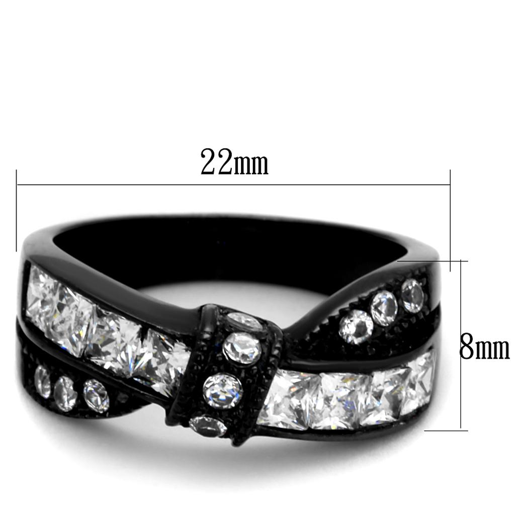 MATK2139 - IP Black(Ion Plating) Stainless Steel Ring with AAA Grade CZ  in Clear