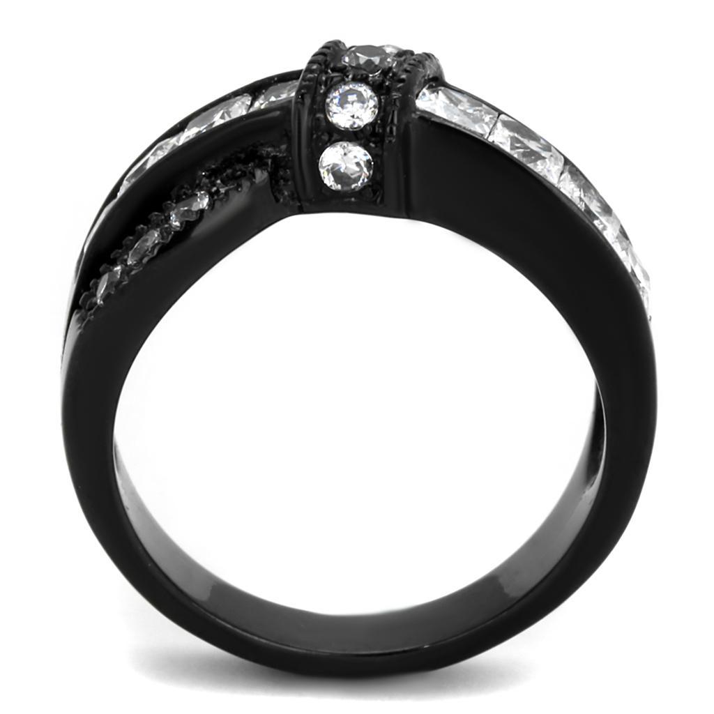 MATK2139 - IP Black(Ion Plating) Stainless Steel Ring with AAA Grade CZ  in Clear