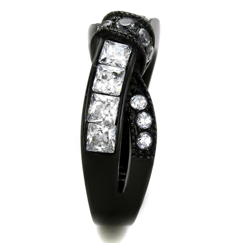 MATK2139 - IP Black(Ion Plating) Stainless Steel Ring with AAA Grade CZ  in Clear