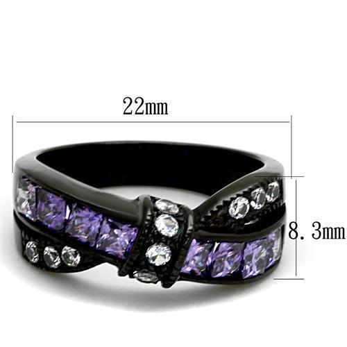 MATK2140 - IP Black(Ion Plating) Stainless Steel Ring with AAA Grade CZ  in Amethyst