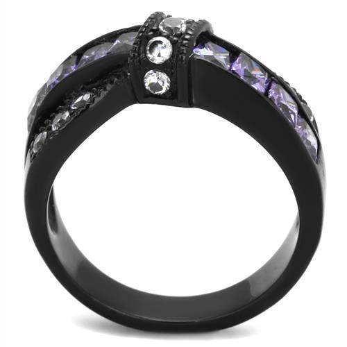 MATK2140 - IP Black(Ion Plating) Stainless Steel Ring with AAA Grade CZ  in Amethyst