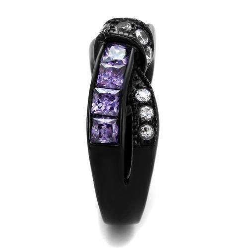 MATK2140 - IP Black(Ion Plating) Stainless Steel Ring with AAA Grade CZ  in Amethyst