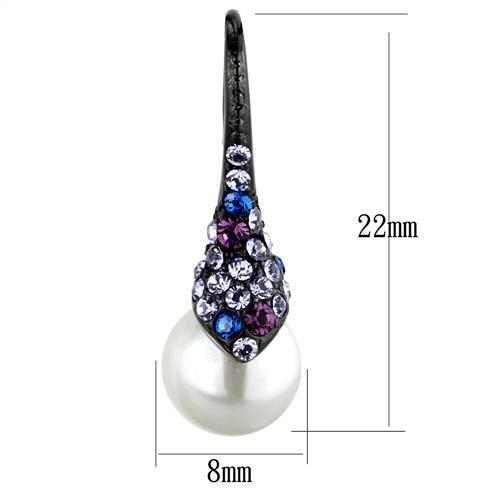 MATK2145 - IP Black(Ion Plating) Stainless Steel Earrings with Synthetic Pearl in White
