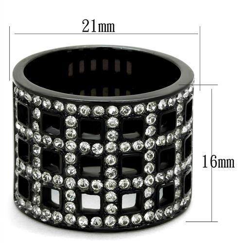 MATK2155 - IP Black(Ion Plating) Stainless Steel Ring with Top Grade Crystal  in Black Diamond