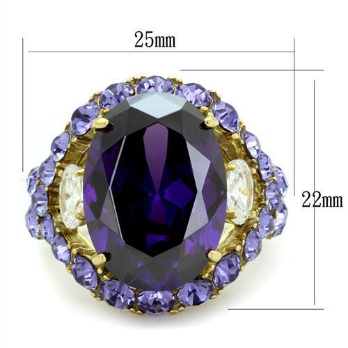 MATK2160 - IP Gold(Ion Plating) Stainless Steel Ring with AAA Grade CZ  in Amethyst