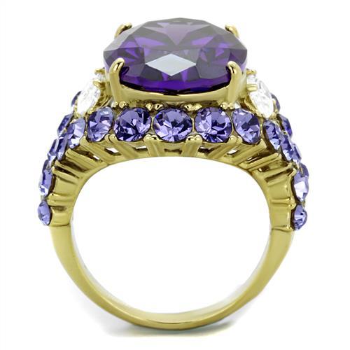 MATK2160 - IP Gold(Ion Plating) Stainless Steel Ring with AAA Grade CZ  in Amethyst