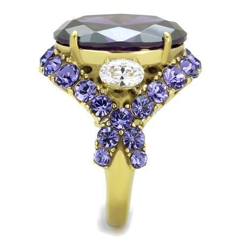 MATK2160 - IP Gold(Ion Plating) Stainless Steel Ring with AAA Grade CZ  in Amethyst