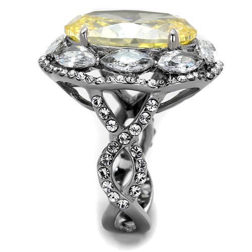 MATK2162 - High polished (no plating) Stainless Steel Ring with AAA Grade CZ  in Citrine Yellow