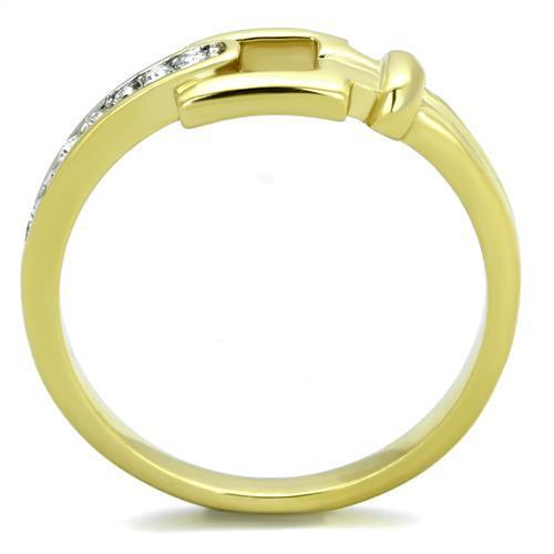 MATK2164 - Two-Tone IP Gold (Ion Plating) Stainless Steel Ring with Top Grade Crystal  in Clear