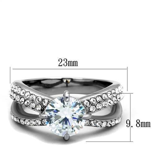 MATK2165 - High polished (no plating) Stainless Steel Ring with AAA Grade CZ  in Clear