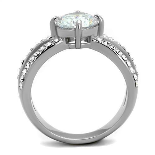 MATK2165 - High polished (no plating) Stainless Steel Ring with AAA Grade CZ  in Clear