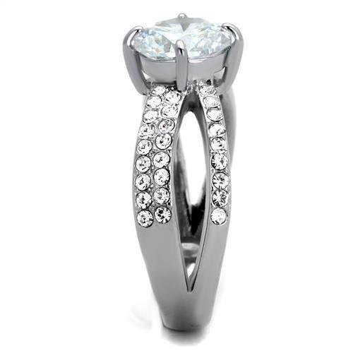 MATK2165 - High polished (no plating) Stainless Steel Ring with AAA Grade CZ  in Clear