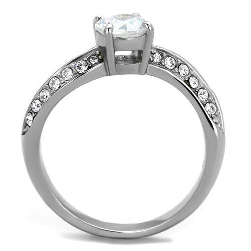 MATK2171 - High polished (no plating) Stainless Steel Ring with AAA Grade CZ  in Clear