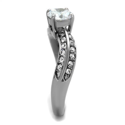 MATK2171 - High polished (no plating) Stainless Steel Ring with AAA Grade CZ  in Clear