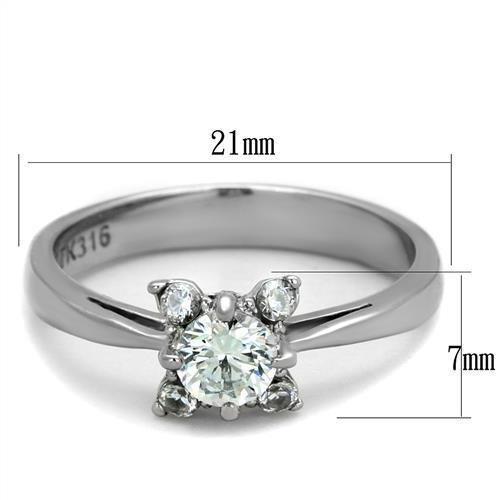 MATK2172 - High polished (no plating) Stainless Steel Ring with AAA Grade CZ  in Clear