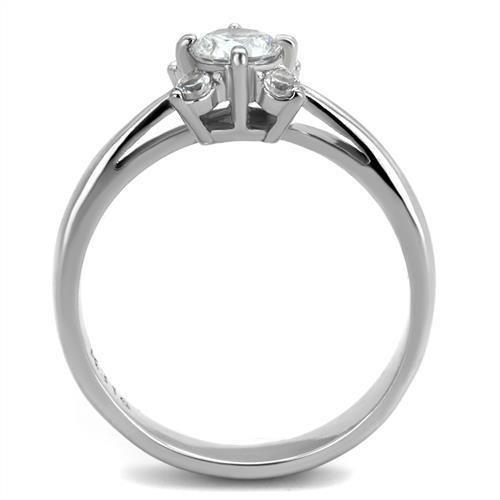 MATK2172 - High polished (no plating) Stainless Steel Ring with AAA Grade CZ  in Clear