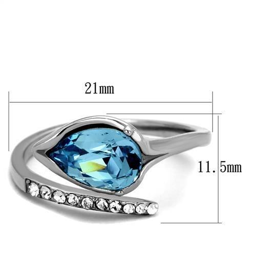 MATK2174 - High polished (no plating) Stainless Steel Ring with Top Grade Crystal  in Sea Blue