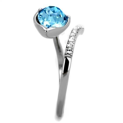 MATK2174 - High polished (no plating) Stainless Steel Ring with Top Grade Crystal  in Sea Blue