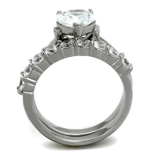 MATK2176 - High polished (no plating) Stainless Steel Ring with AAA Grade CZ  in Clear