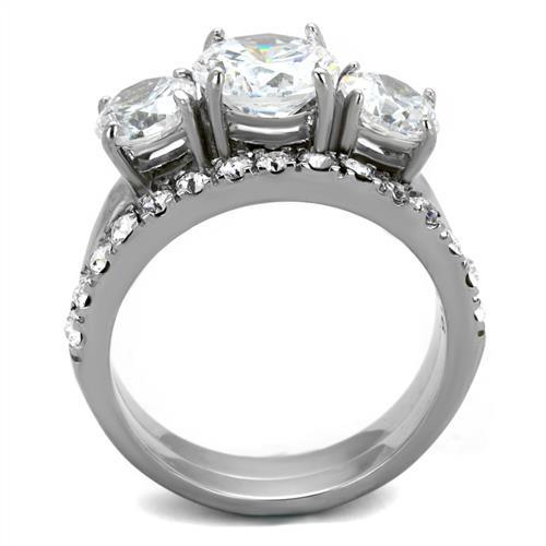 MATK2177 - High polished (no plating) Stainless Steel Ring with AAA Grade CZ  in Clear