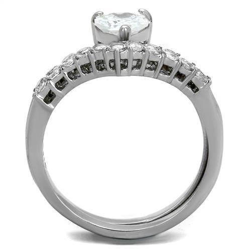 MATK2178 - High polished (no plating) Stainless Steel Ring with AAA Grade CZ  in Clear