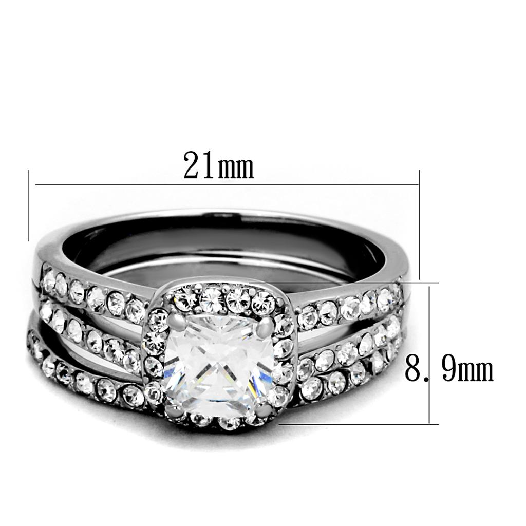 MATK2180 - High polished (no plating) Stainless Steel Ring with AAA Grade CZ  in Clear