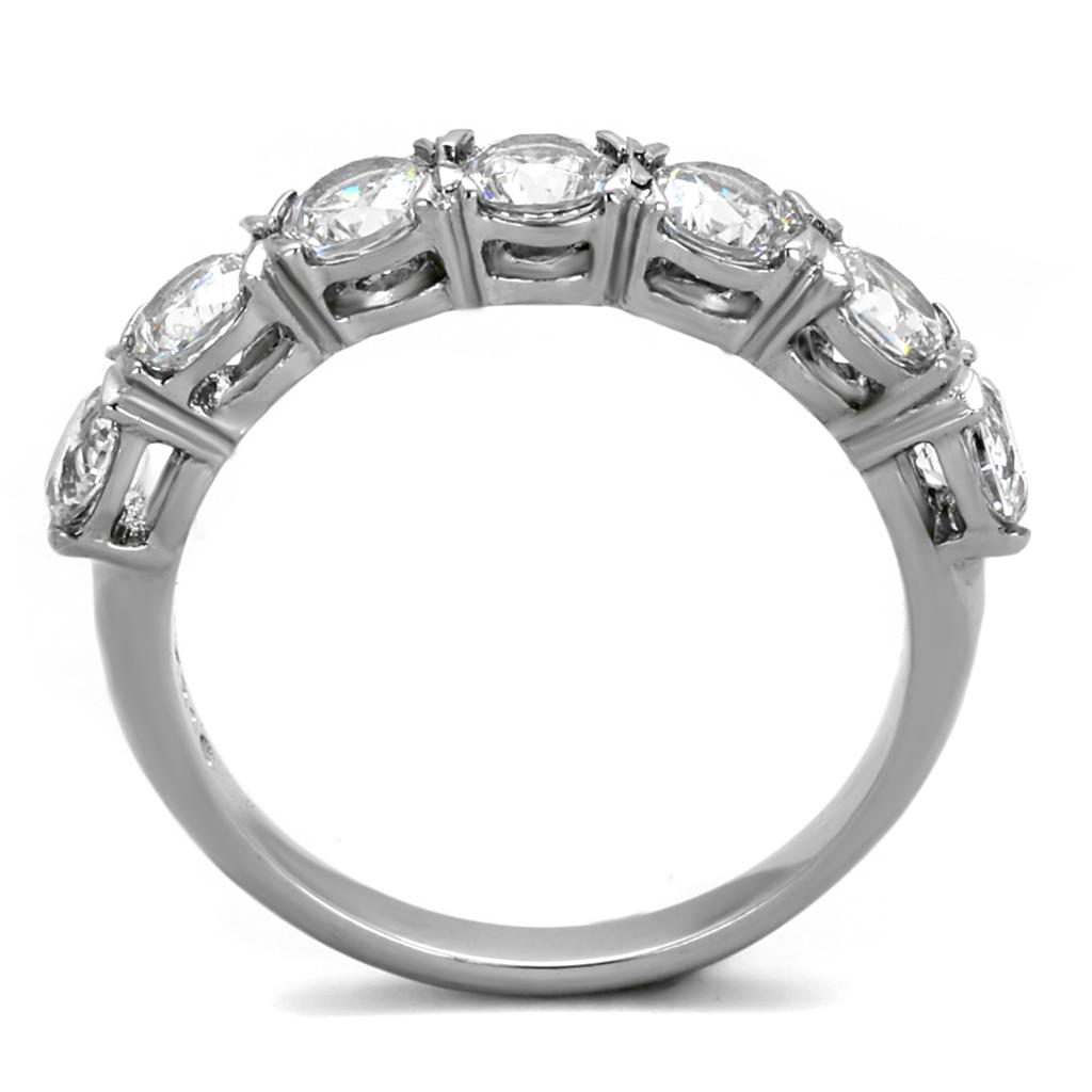 MATK2182 - High polished (no plating) Stainless Steel Ring with AAA Grade CZ  in Clear