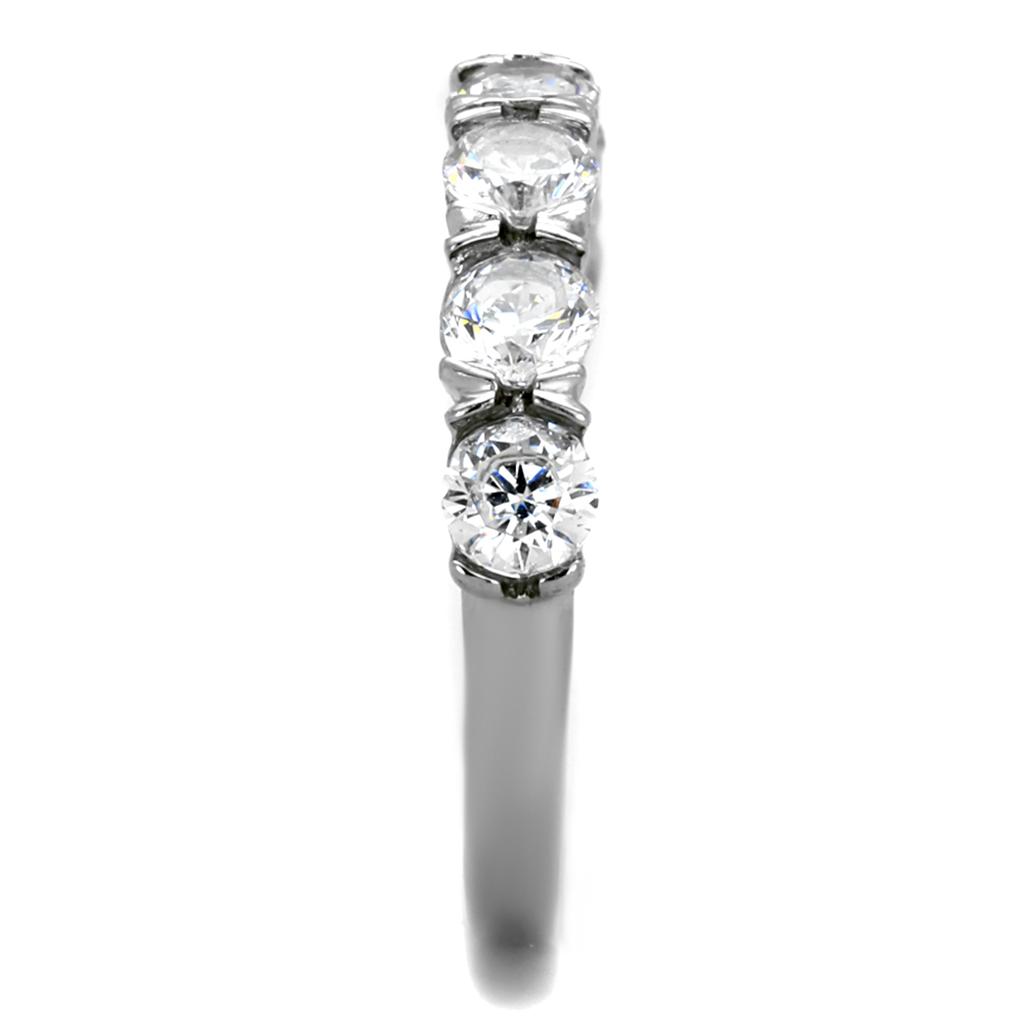 MATK2182 - High polished (no plating) Stainless Steel Ring with AAA Grade CZ  in Clear