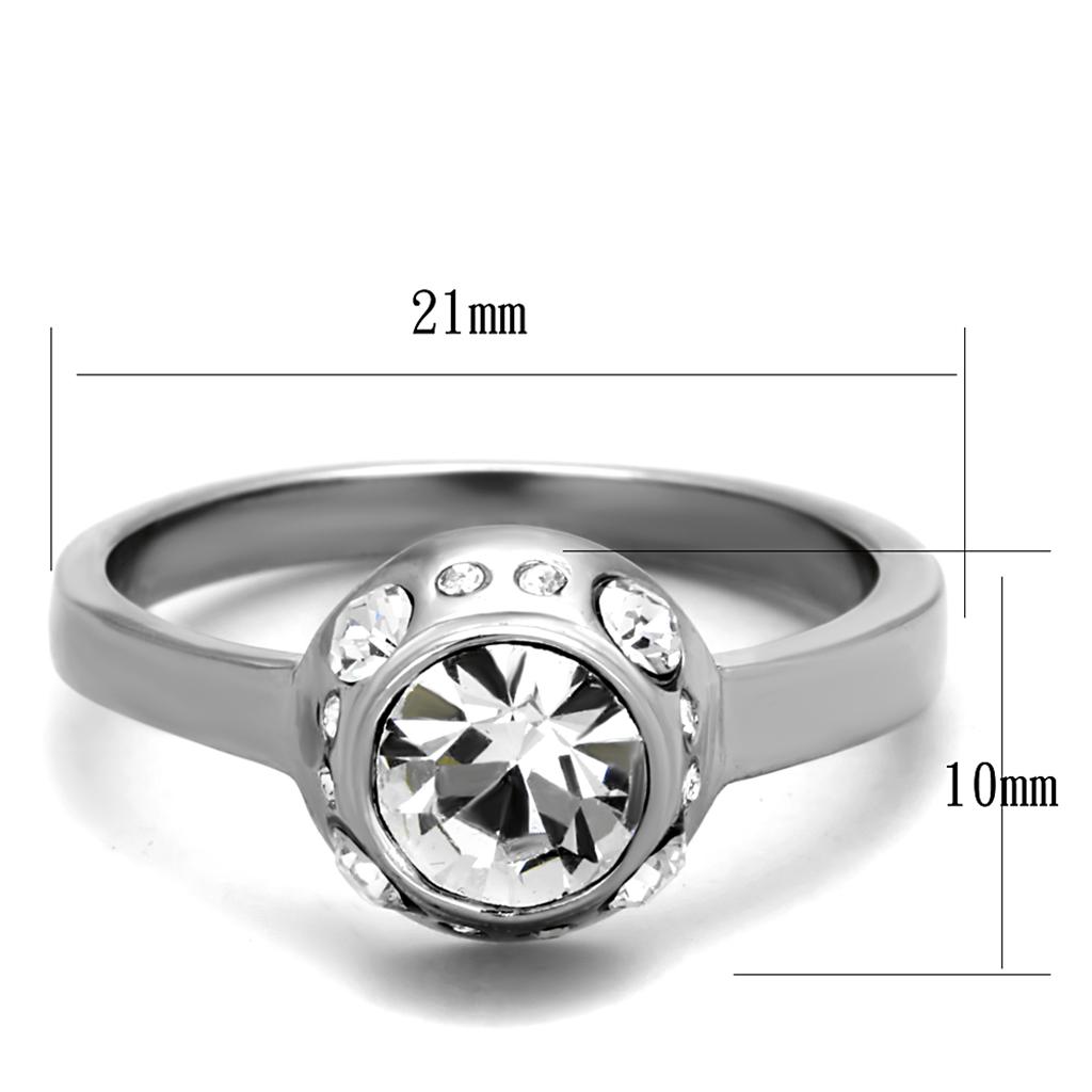 MATK2183 - High polished (no plating) Stainless Steel Ring with Top Grade Crystal  in Clear