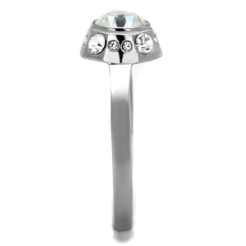 MATK2183 - High polished (no plating) Stainless Steel Ring with Top Grade Crystal  in Clear