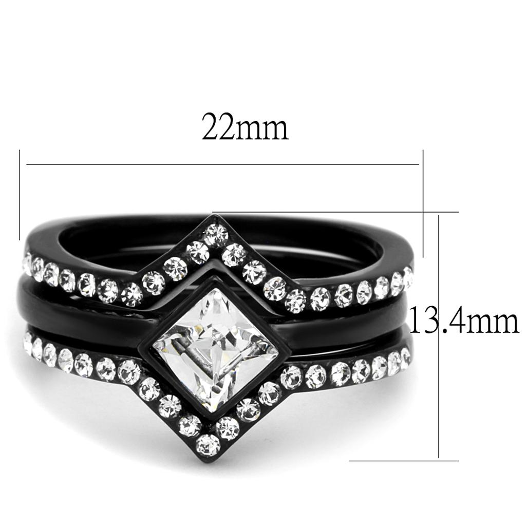 MATK2185 - IP Black(Ion Plating) Stainless Steel Ring with Top Grade Crystal  in Clear